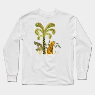 Leopard in the rainforest jungle with palm trees Long Sleeve T-Shirt